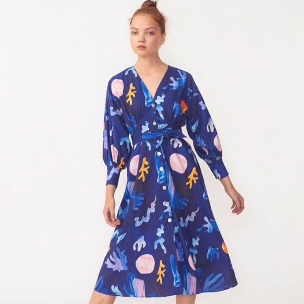 Vibrant blue printed cotton dress (Claire Heinui)